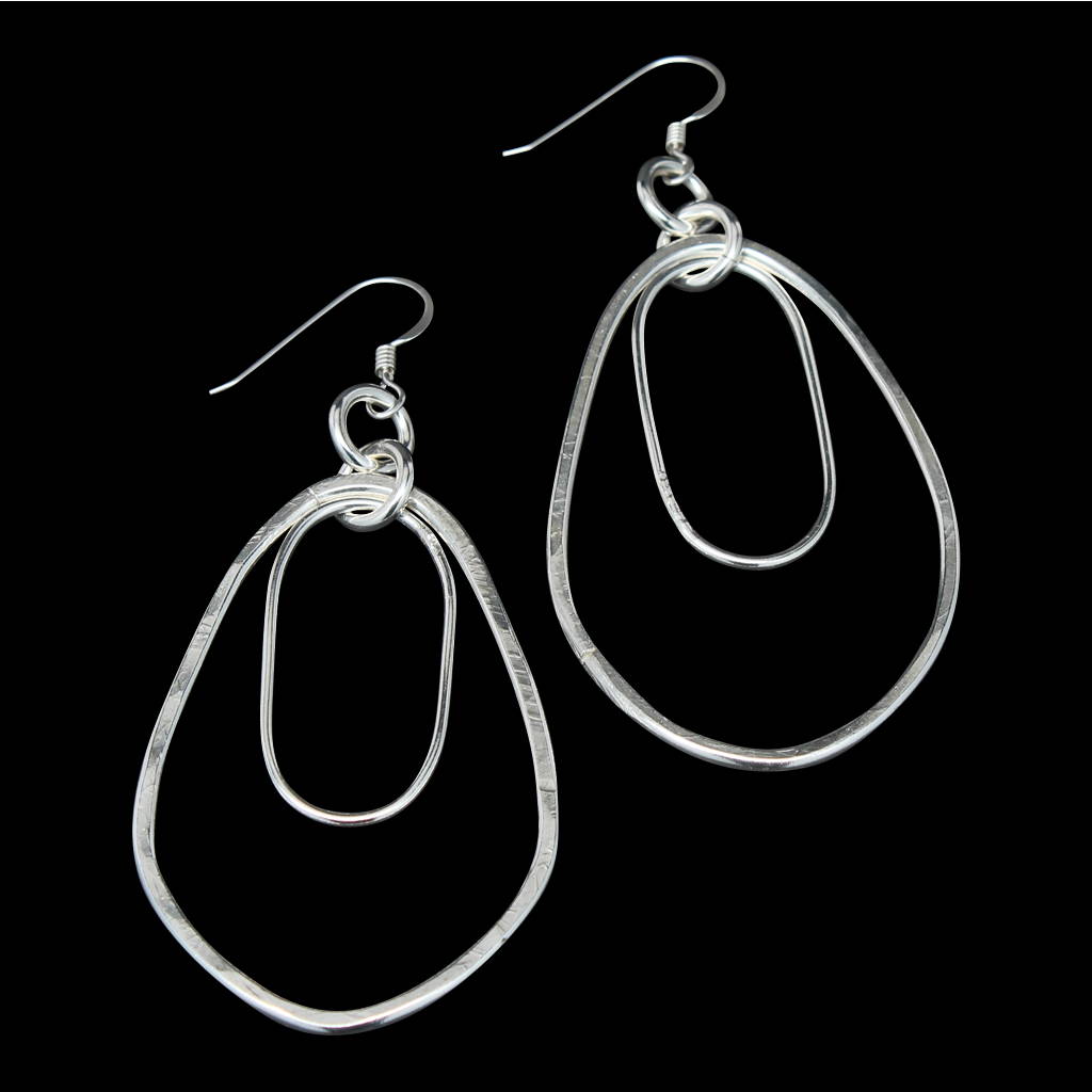 Silver double-looped dangly earrings
