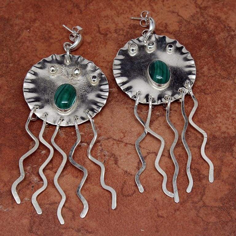 Just Flow Argentium Silver and Malachite Statement Earrings Earrings