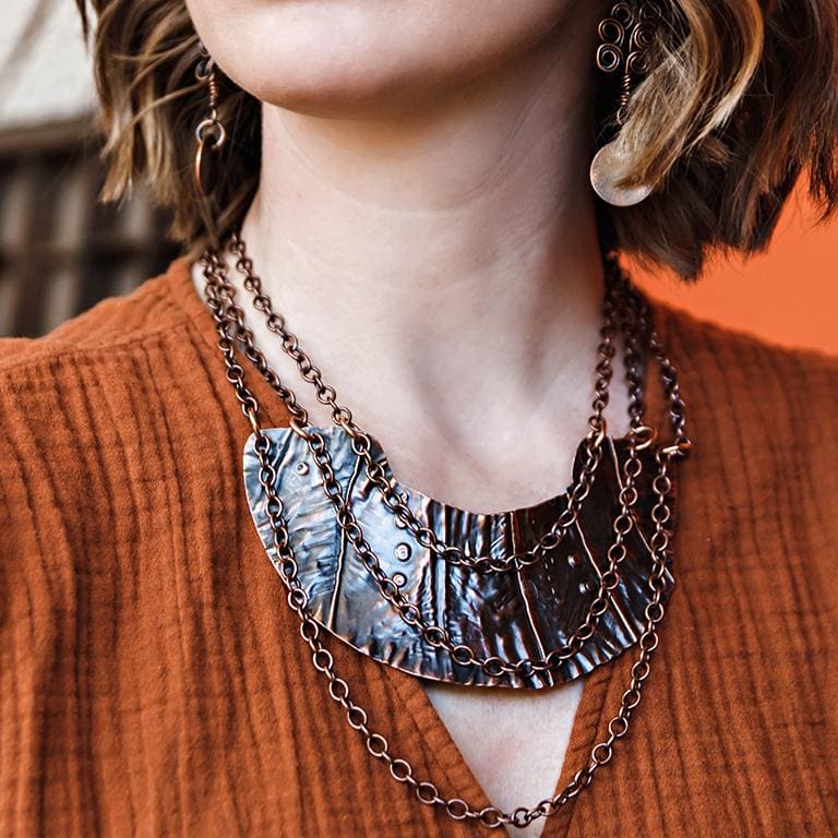 Molded Copper Bib Statement Necklace - Main Image