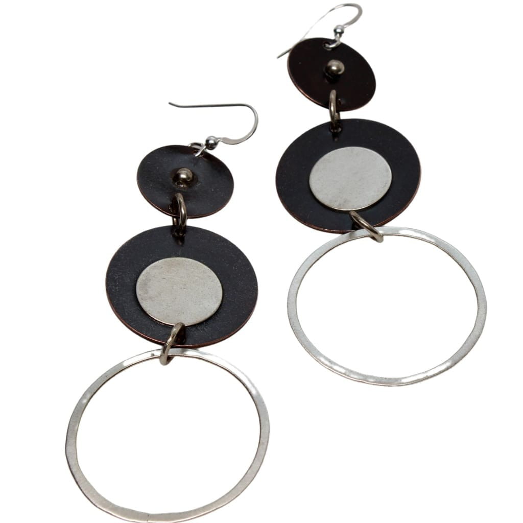 Mixed Metal Triple Tiered Hoop Earrings