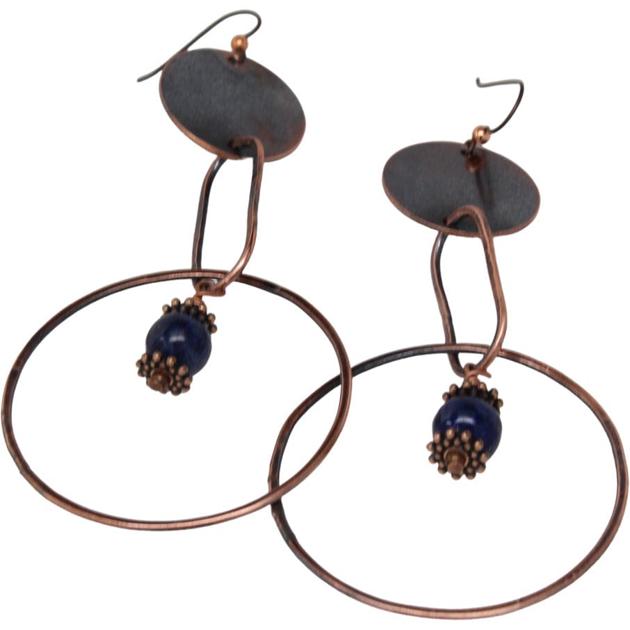 The VOICE Copper and Lapis Dangle Hoop Statement Earrings Earrings
