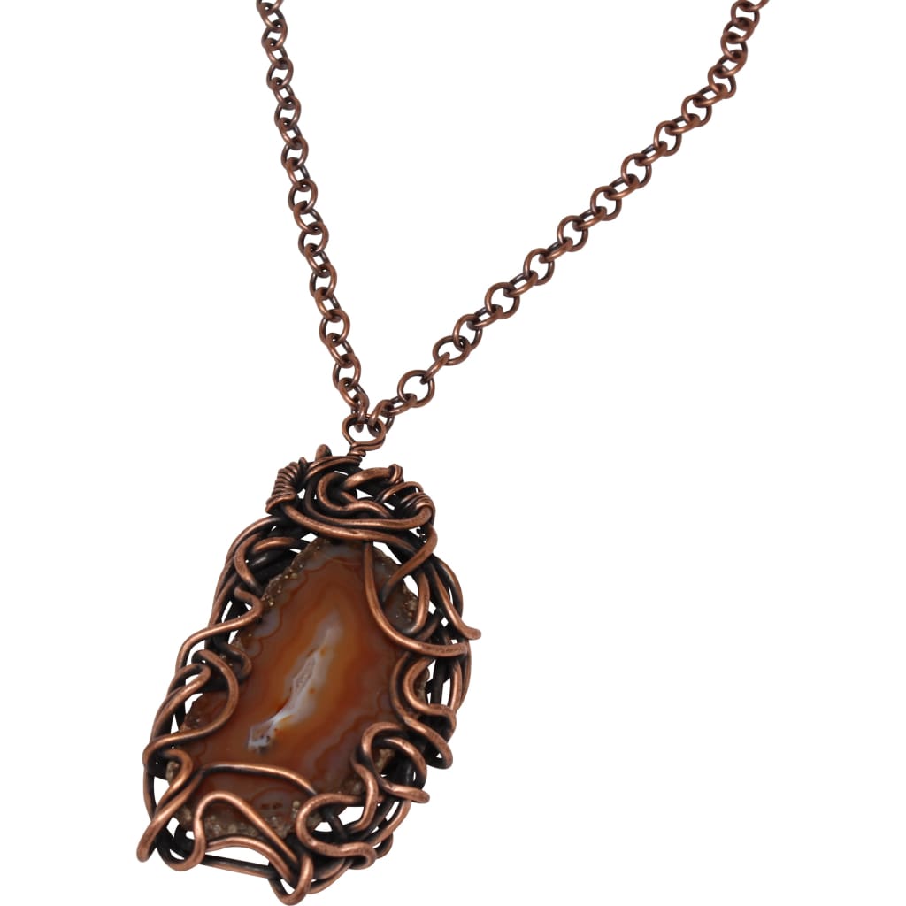 Small Amber-Colored Brazilian Agate Slice Copper Pendant Necklace by Junebug Jewelry Designs