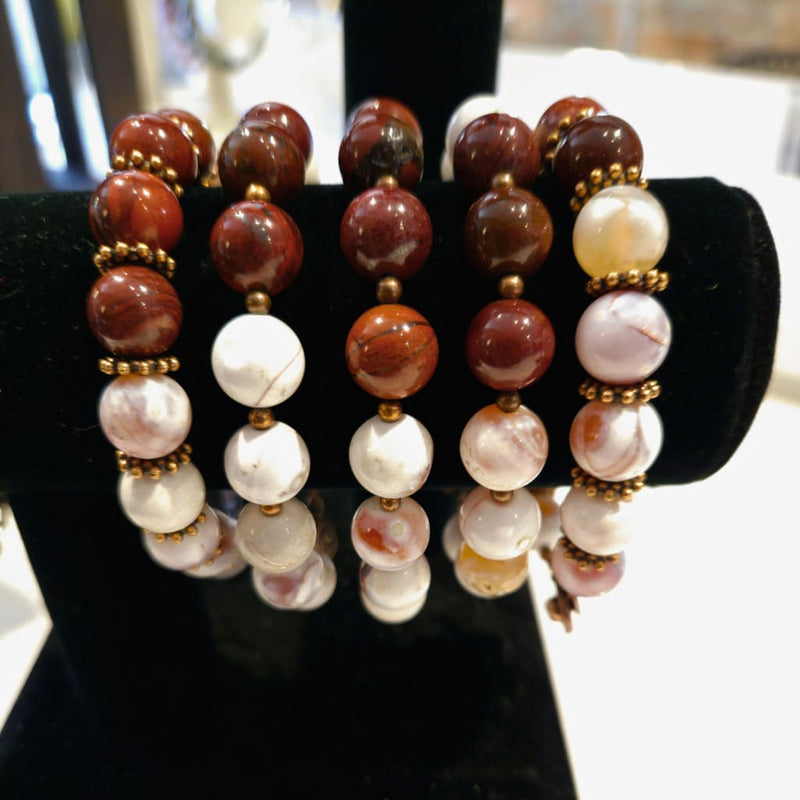 Apple Jasper and Porcelain Jasper Gemstone Beaded Bracelet Bracelets