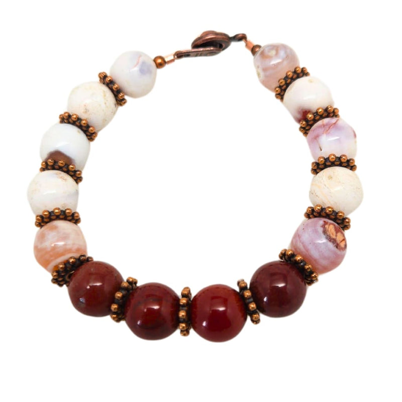 Apple Jasper and Porcelain Jasper Gemstone Beaded Bracelet Daisy Spacer / Small 6.5’’ Bracelets