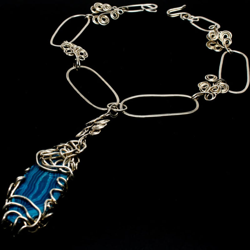 Blue Agate Argentium Silver Choker Statement Necklace Necklaces