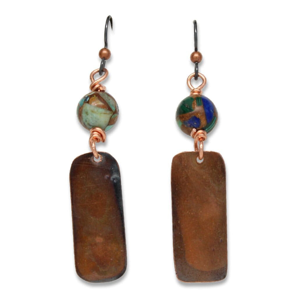 Bronzite Malachite Copper Dangle Earrings Earrings