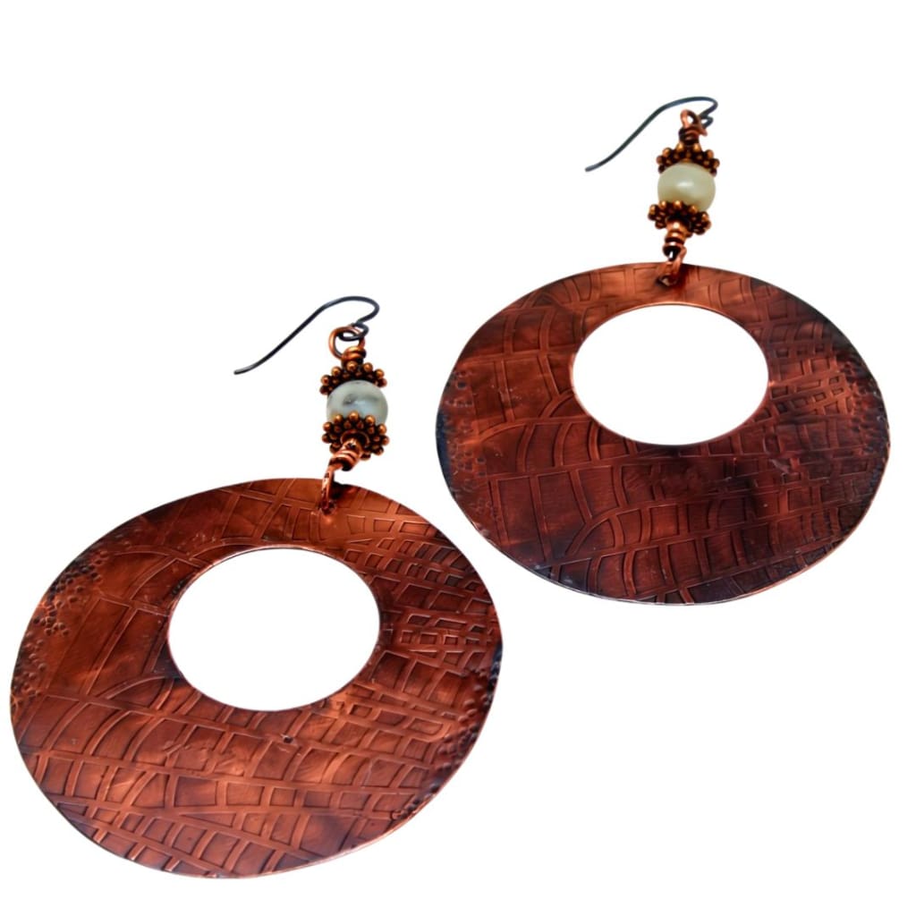 Copper Hoop Earrings with Amazonite Accents Earrings