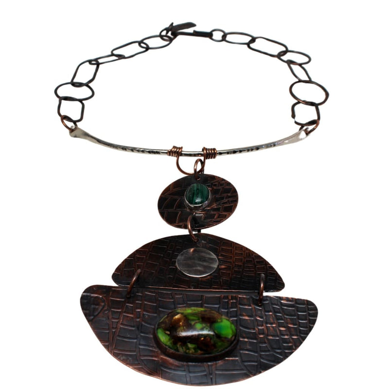 Etched Copper Argentium Silver and Malachite Queen Necklace Necklaces