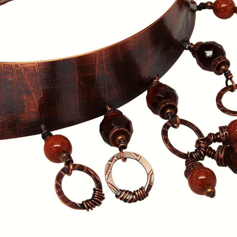 Funky Tiger's Eye, Goldstone and Copper Choker Necklace