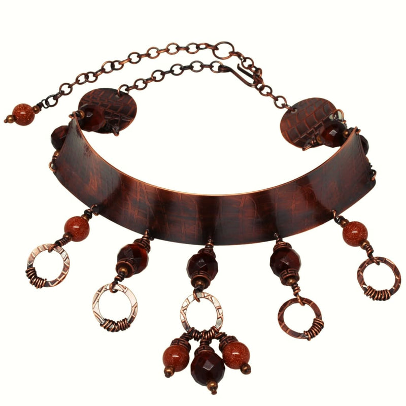 Funky Tiger’s Eye Goldstone and Copper Choker Necklace Necklaces