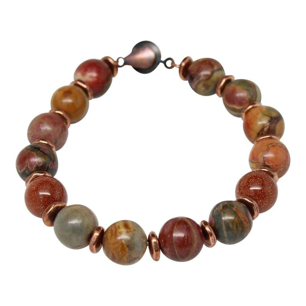 Red Creek Jasper And Goldstone Semi-Precious Gemstone Beaded Bracelet Bracelets