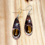 Mixed Metal Copper and Argentium Teardrop Earrings with Tiger’s Eye Accents Earrings