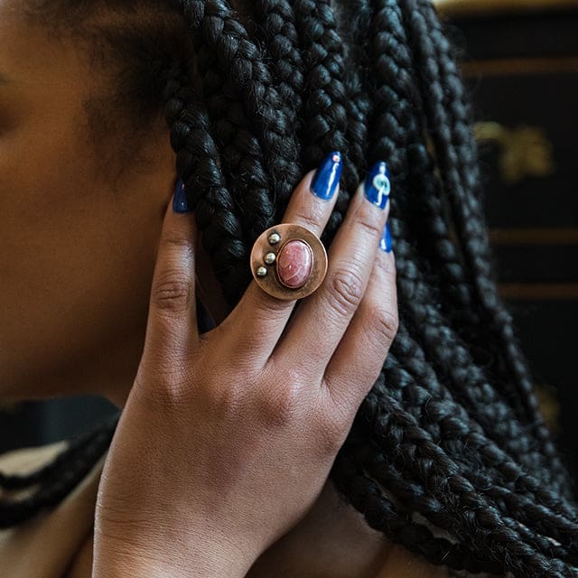 Mixed Metal Rhodochrosite Cocktail Ring Rings