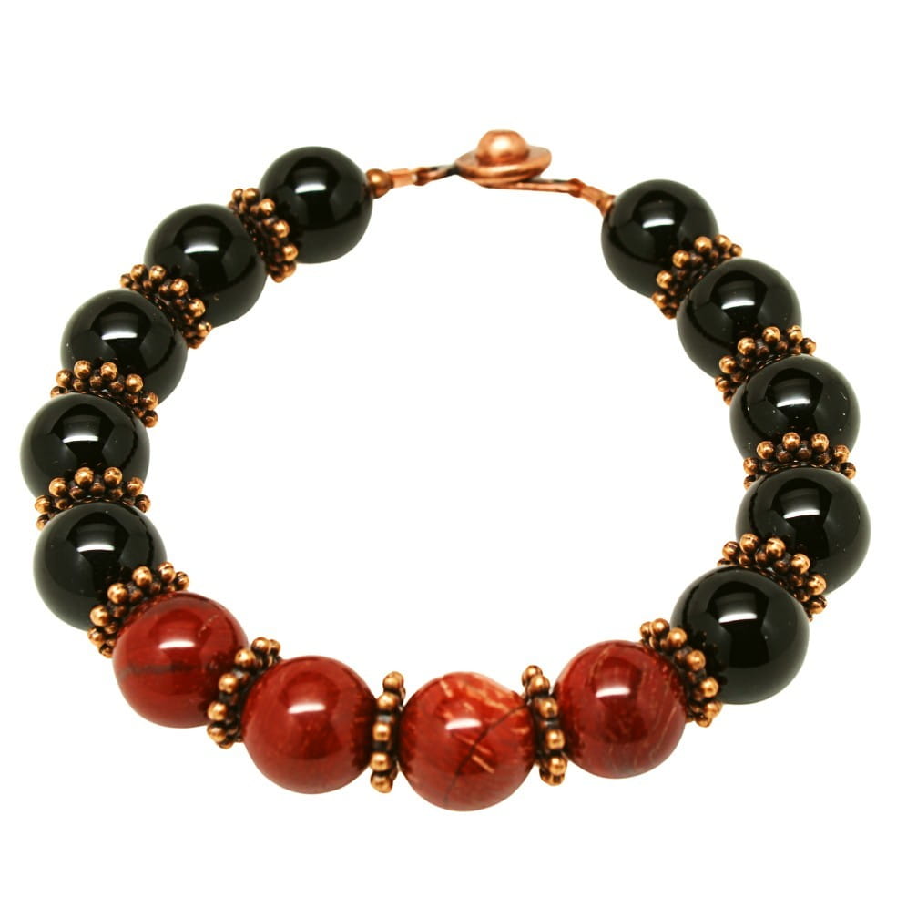 Onyx and Red Snakeskin Jasper 'Protected' January Birthstone Bracelet by Junebug Jewelry Designs