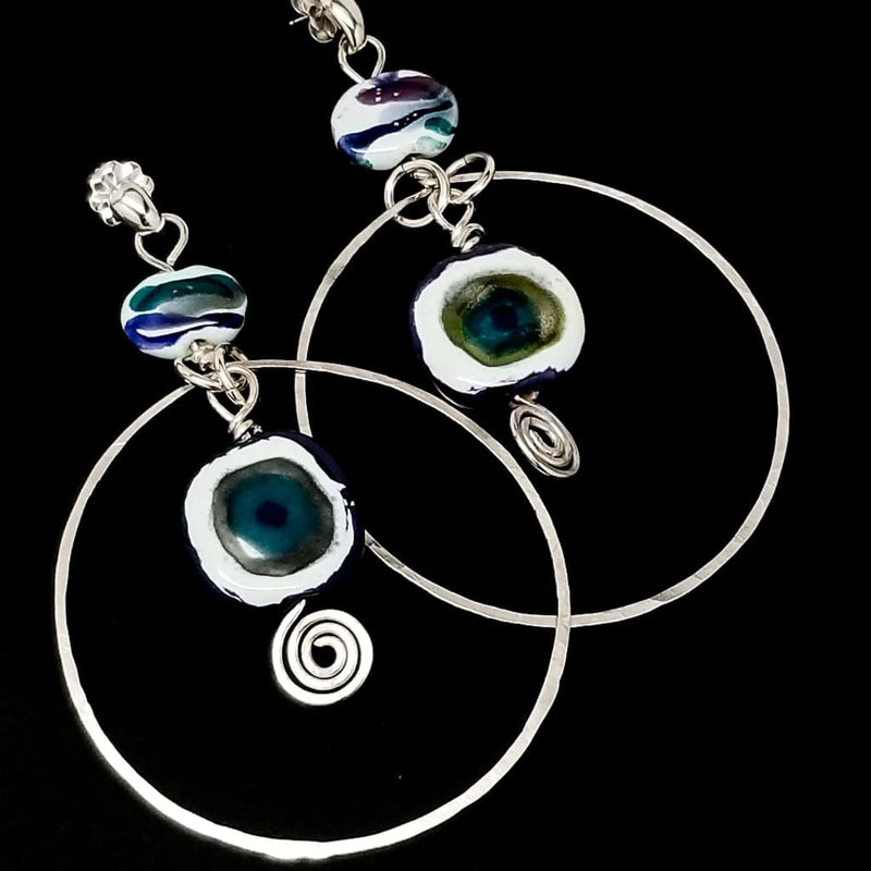 Sterling Silver Large Hoop Earrings With Kazuri Beads Earrings