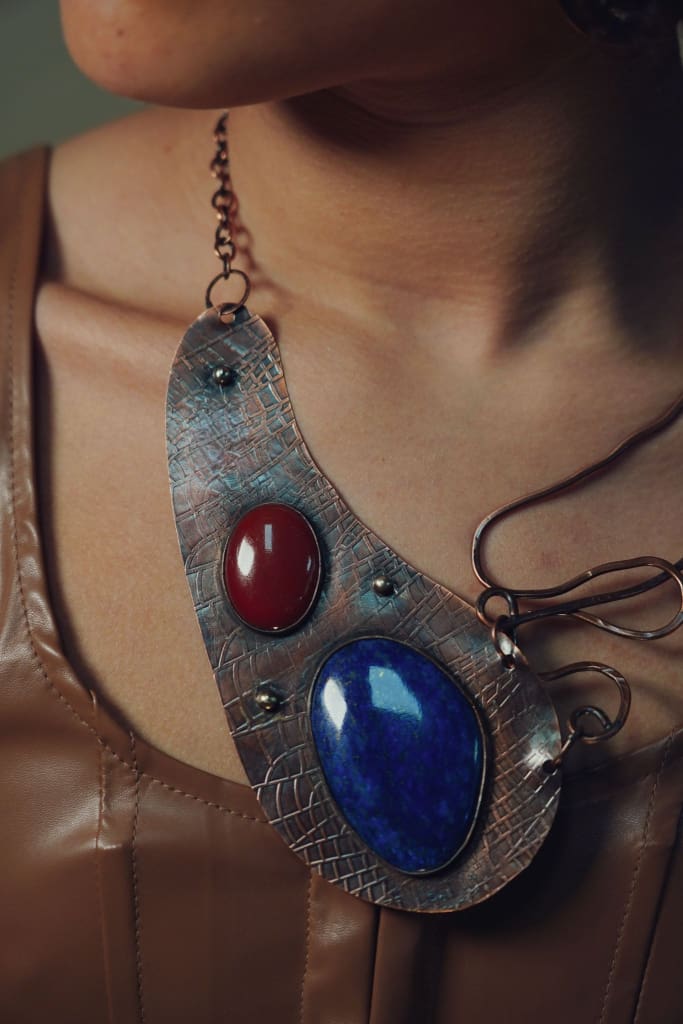 The Statement Necklace - Copper Lapis and Carnelian Necklaces