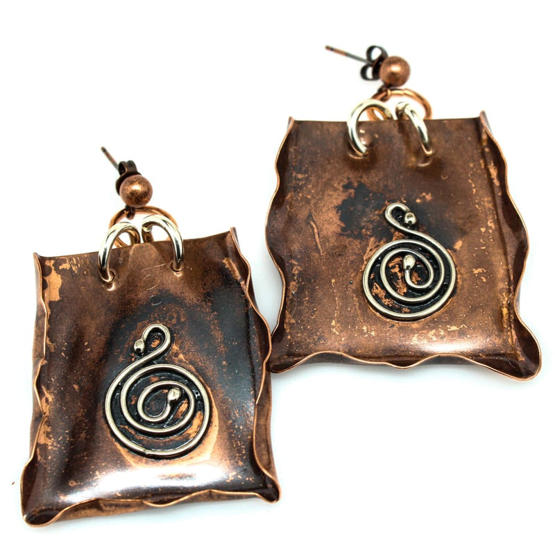 Vintage-Inspired Crinkled Copper And Silver Earrings Earrings