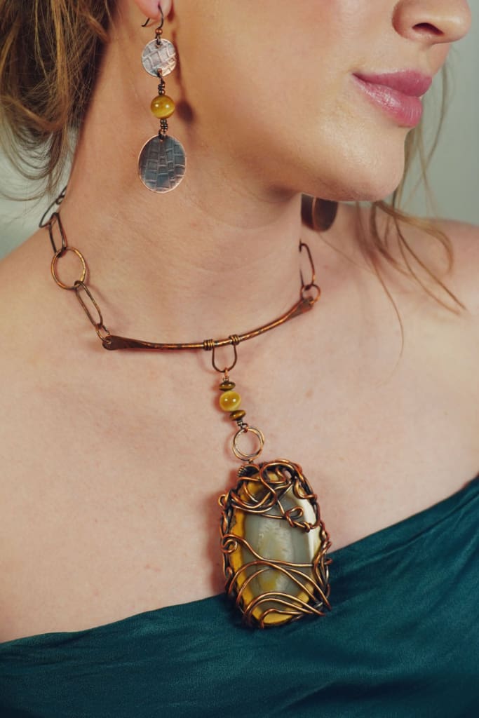 Yellow Brazilian Agate and Copper Queen Necklace Necklaces