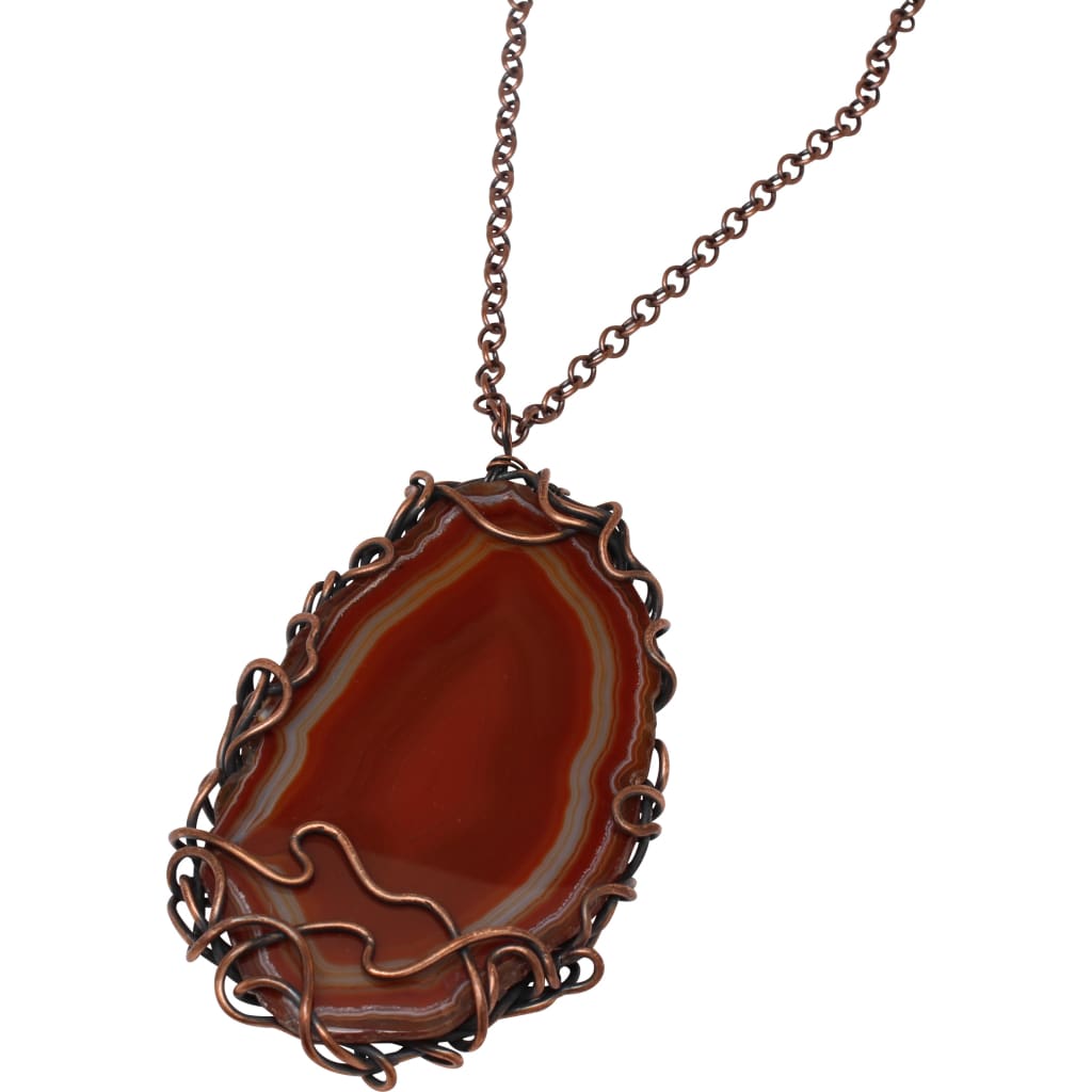 Amber Brazilian Agate Copper Pendant Necklace by Junebug Jewelry Designs