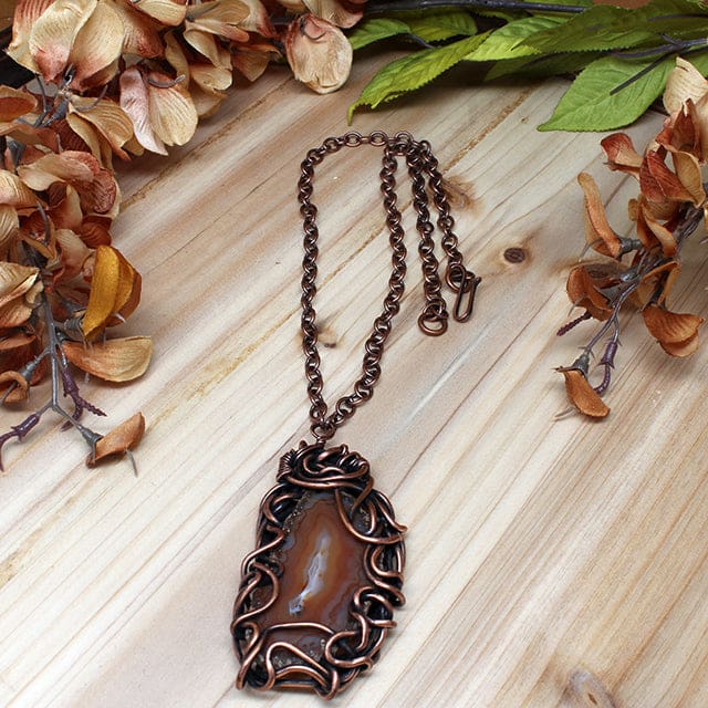 Small Amber-Colored Brazilian Agate Slice Copper Pendant Necklace by Junebug Jewelry Designs