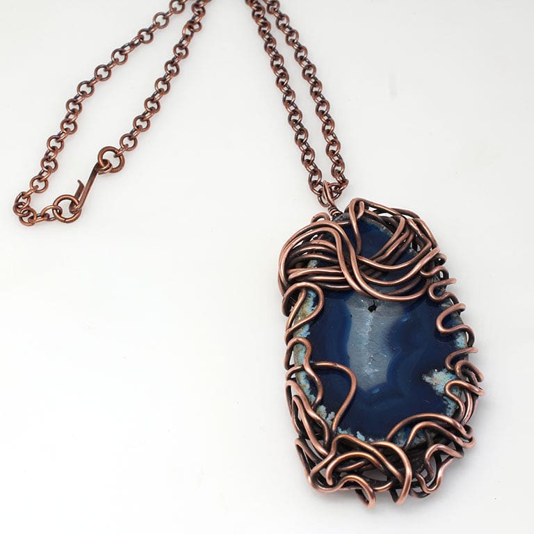 Blue Agate Scribble Pendant Necklace