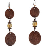 Bohemian Etched Copper Dangle Earrings with Citrine Accents Earrings