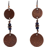 Bohemian Etched Copper Dangle Earrings with Sodalite Accents Earrings