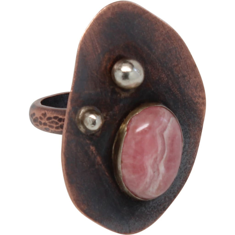 Copper and Rhodochrosite Ring with Silver Accents Rings