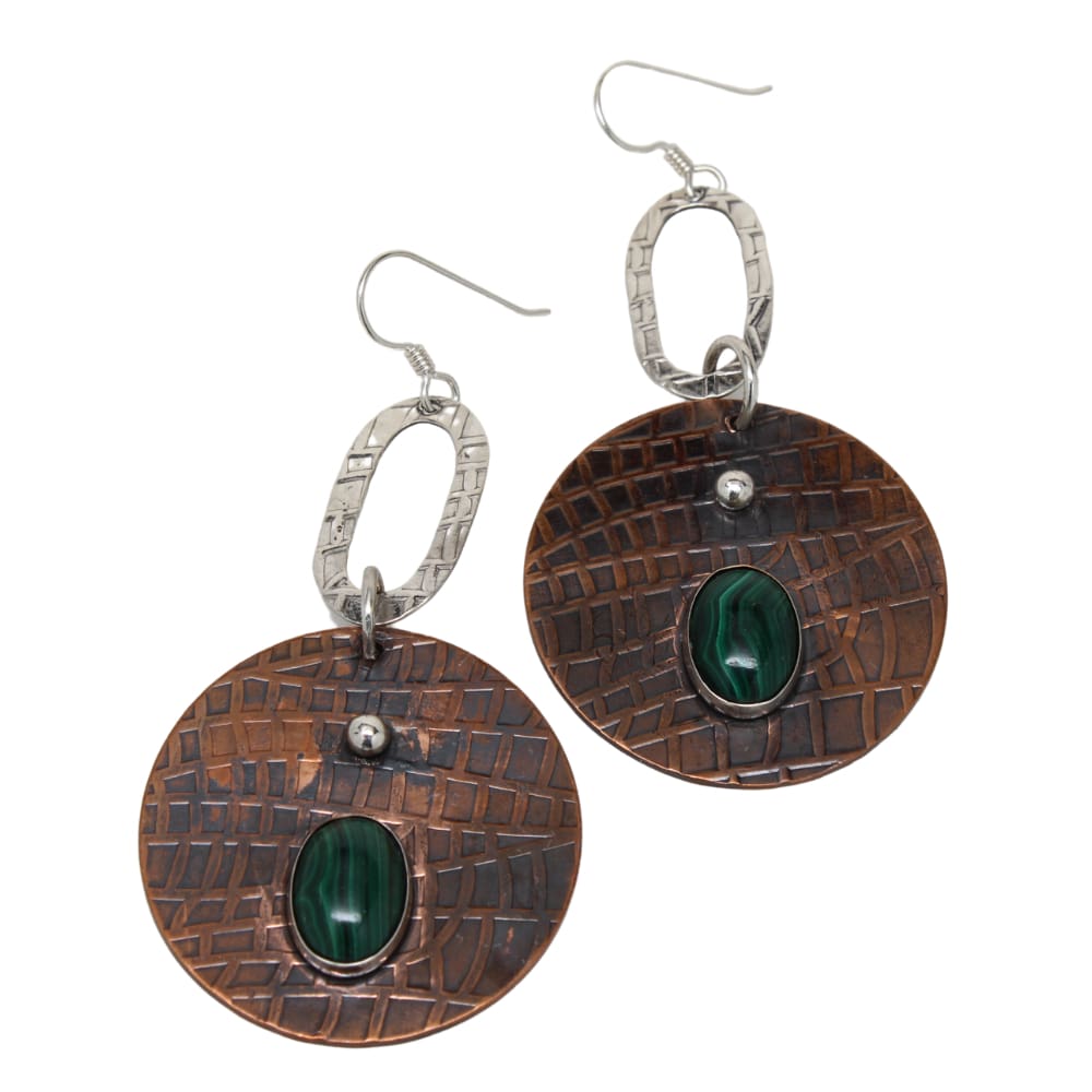 Copper Argentium Silver and Malachite Dangle Earrings Earrings