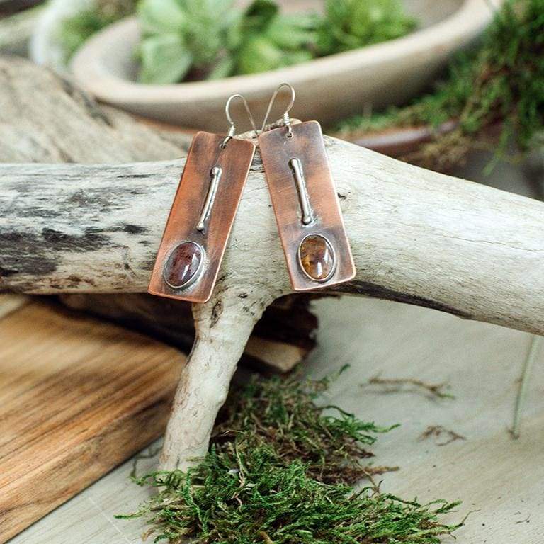 Copper Pietersite and Argentium Silver Dangle Earrings Earrings