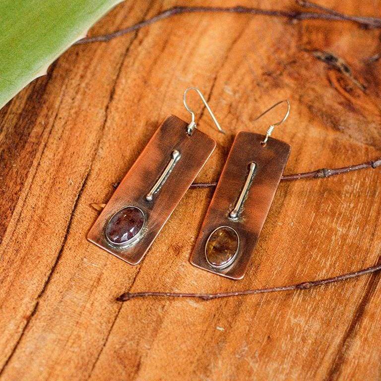 Copper Pietersite and Argentium Silver Dangle Earrings Earrings