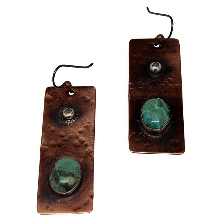 Copper Turquoise and Argentium Silver Dangle Earrings Earrings