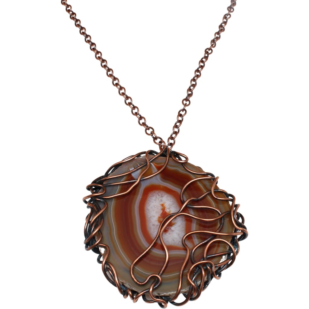 Teal Brazilian Agate and Copper Pendant Necklace 1