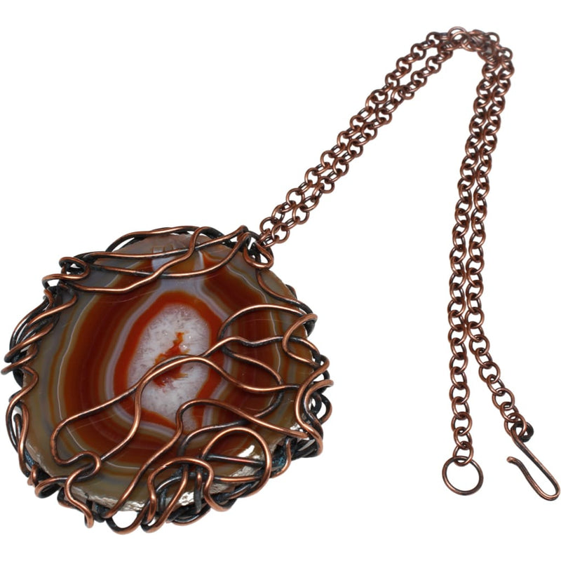 Copper Wrapped Amber Brazilian Agate Pendant Necklace Necklaces