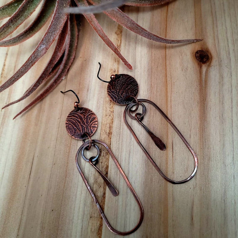 Etched Copper Long Dangle Earrings
