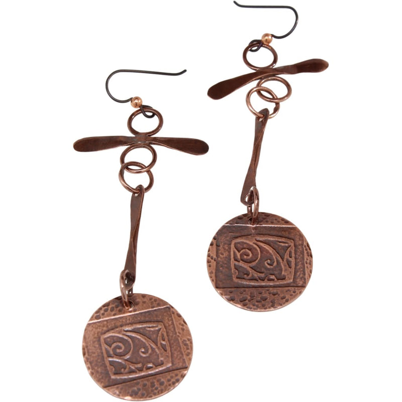 Etched Copper T-Bar Dangle Earrings by Junebug Jewelry Designs