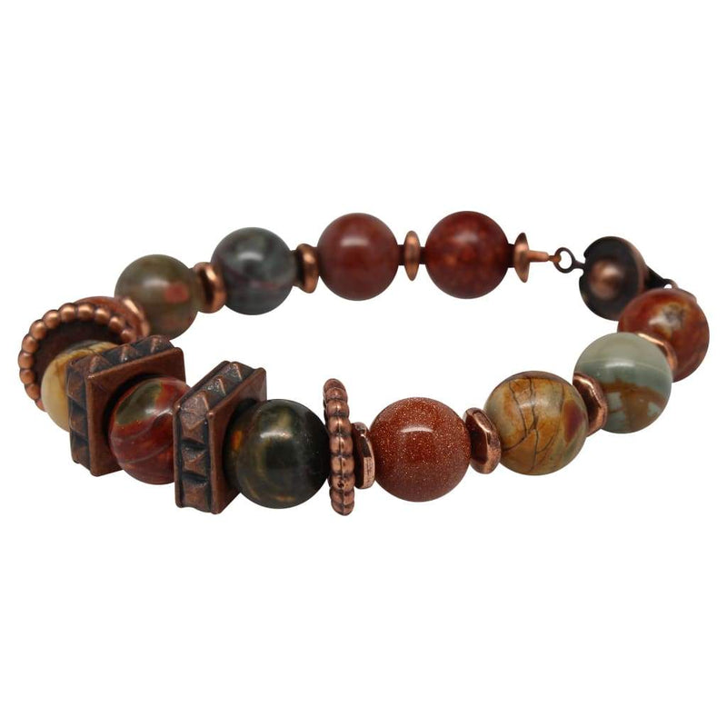 Red Creek Jasper And Goldstone Beaded Semi-Precious Gemstone Bracelet Bracelets