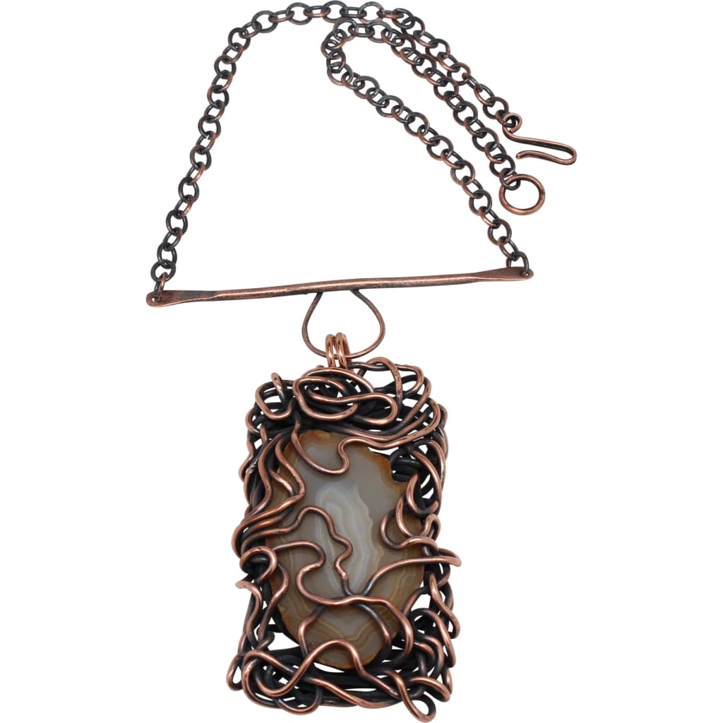 Teal Brazilian Agate and Copper Pendant Necklace 1