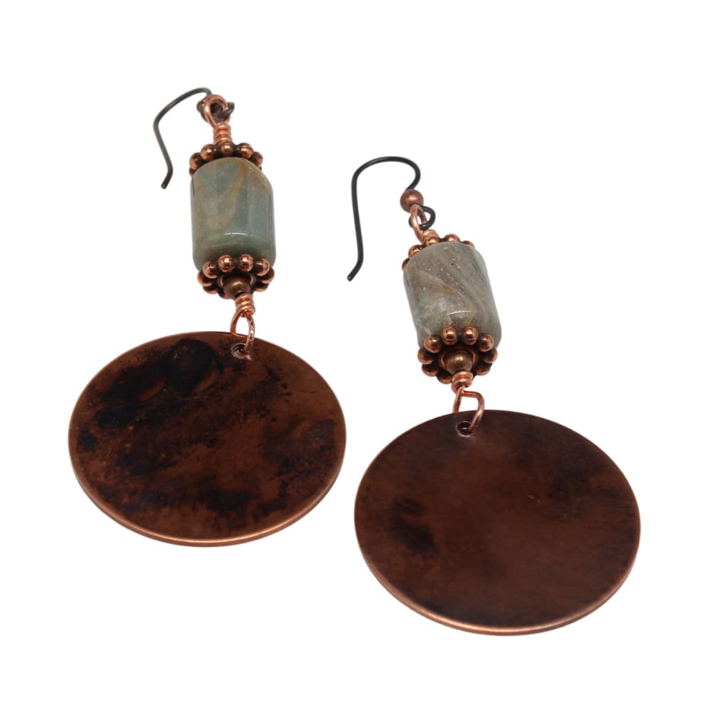 Jasper and Copper Disc Earrings Earrings
