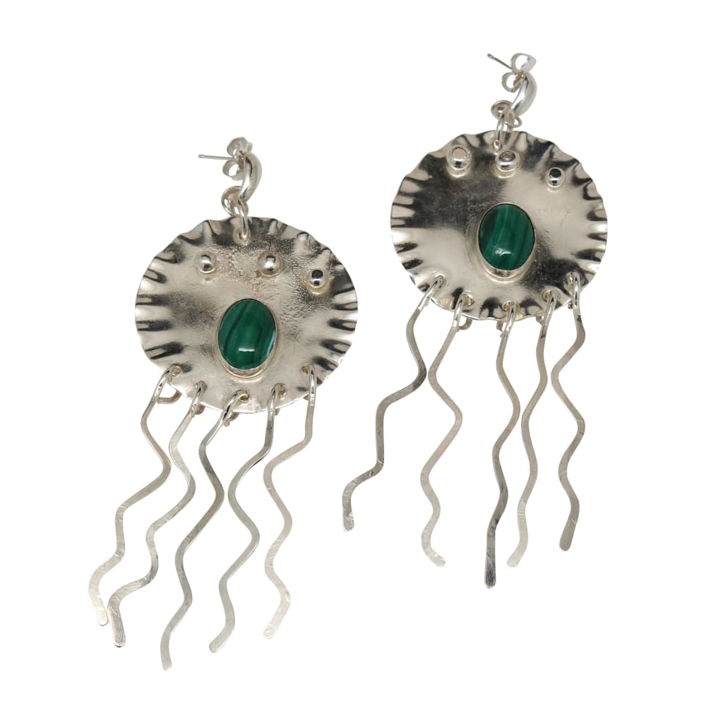 Just Flow Argentium Silver and Malachite Statement Earrings Earrings