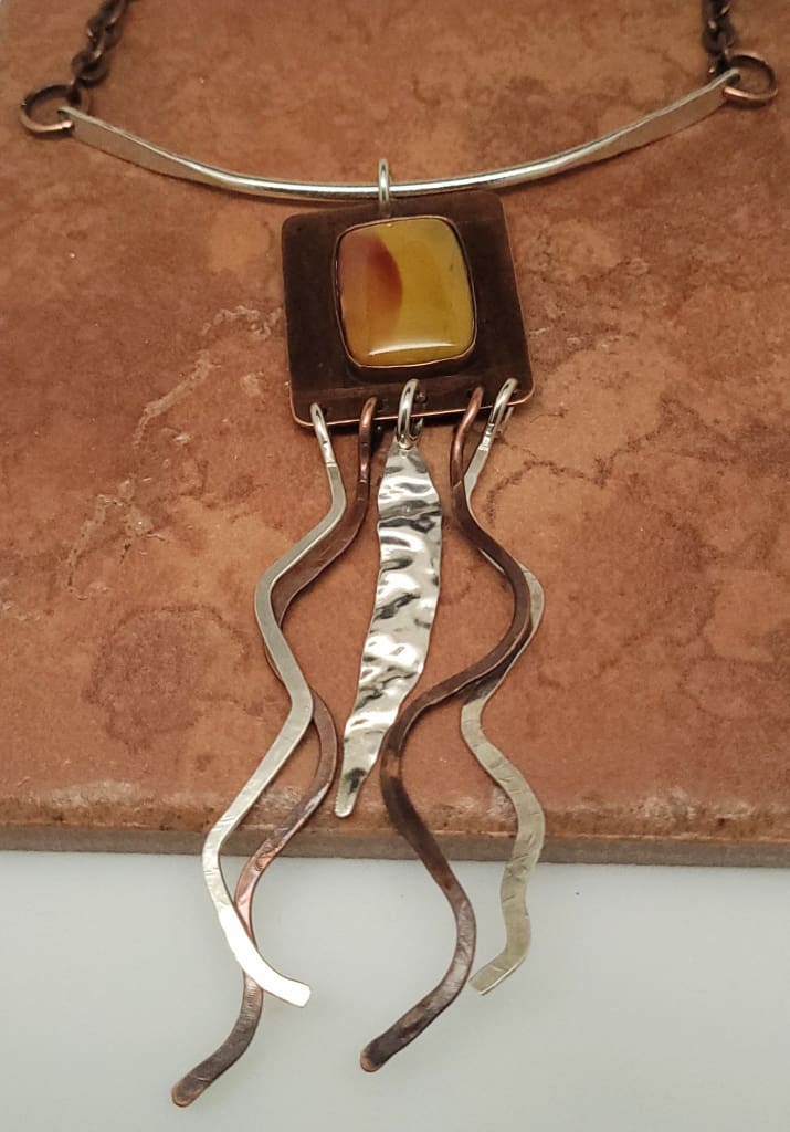 Just Flow Argentium Silver, Copper and Mookaite Jasper Necklace by Junebug Jewelry Designs
