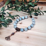 March Birthstone Bracelet - Aquamarine with Copper Lotus Flower Charm Bracelets