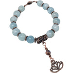 March Birthstone Bracelet - Aquamarine with Copper Lotus Flower Charm Bracelets