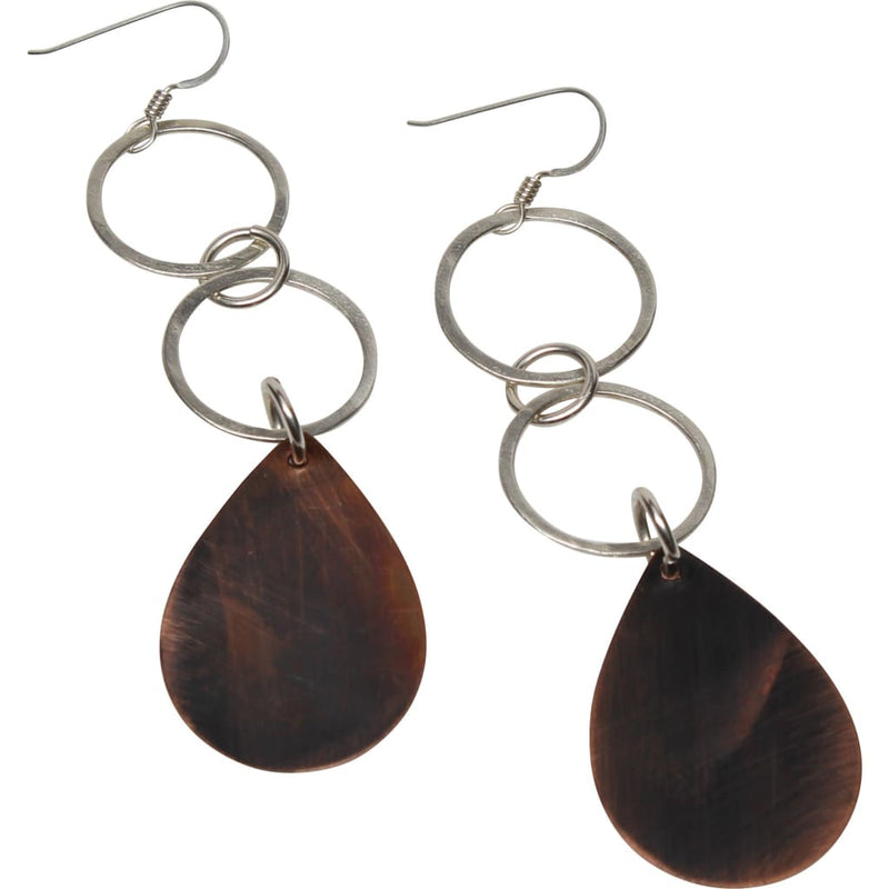 Mixed Metal Copper and Double Silver Hoop Dangle Earrings Earrings