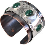 Mixed Metal Malachite Copper and Argentium Silver Cuff Bracelet Bracelets