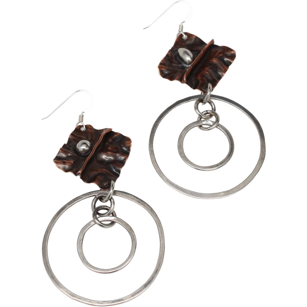 Molded Copper and Argentium Silver Funky Hoops Earrings