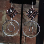 Molded Copper and Argentium Silver Funky Hoops Earrings