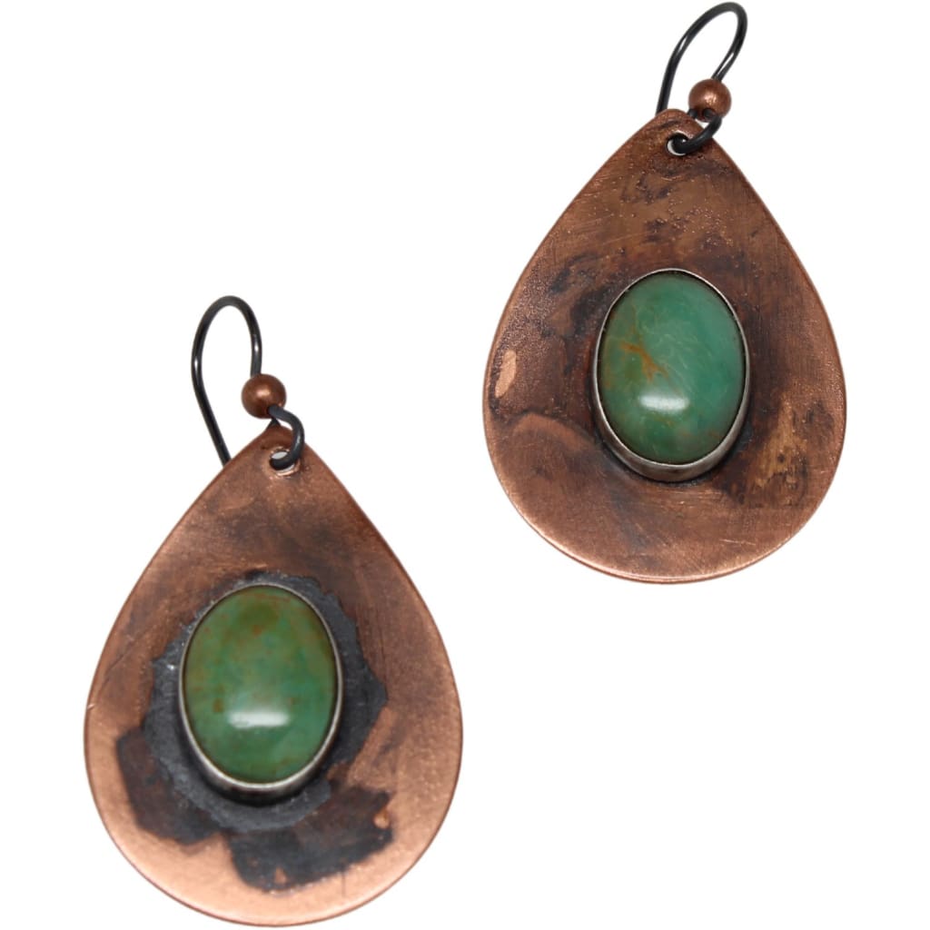 Natural Chinese Turquoise and Copper Teardrop Earrings Earrings