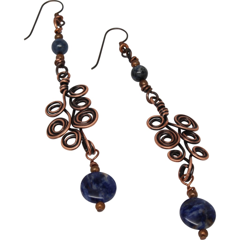 Sodalite Swirls Copper Dangle Earrings Earrings
