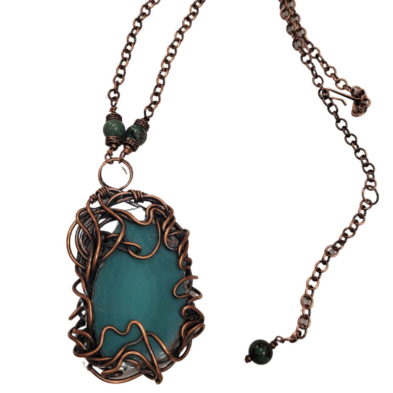 Teal Brazilian Agate and Copper Pendant Necklace 1 Necklaces